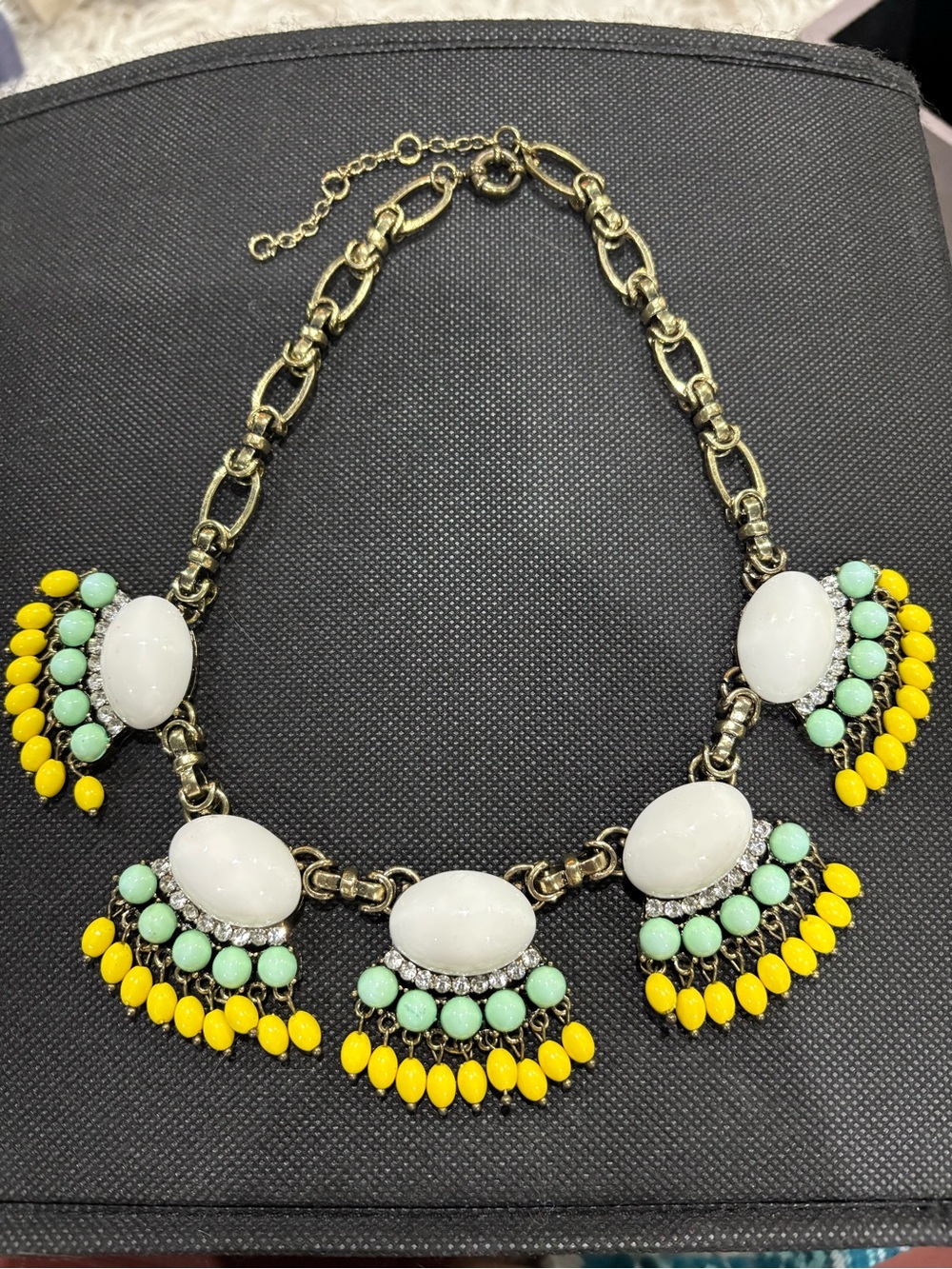 Stylish Statement Necklace with White, Mint & Yellow Accents